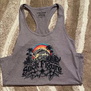 Gray Stick Figure Tank Top with Graphic Design